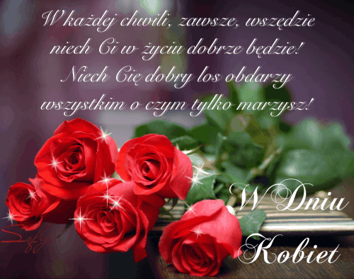 Błyszczące róże na stole z wierszem na dzień kobiet